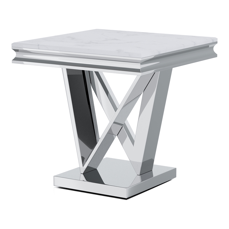 Furniture of America Mersa Glam Metal 2-Piece Coffee Table Set in Chrome