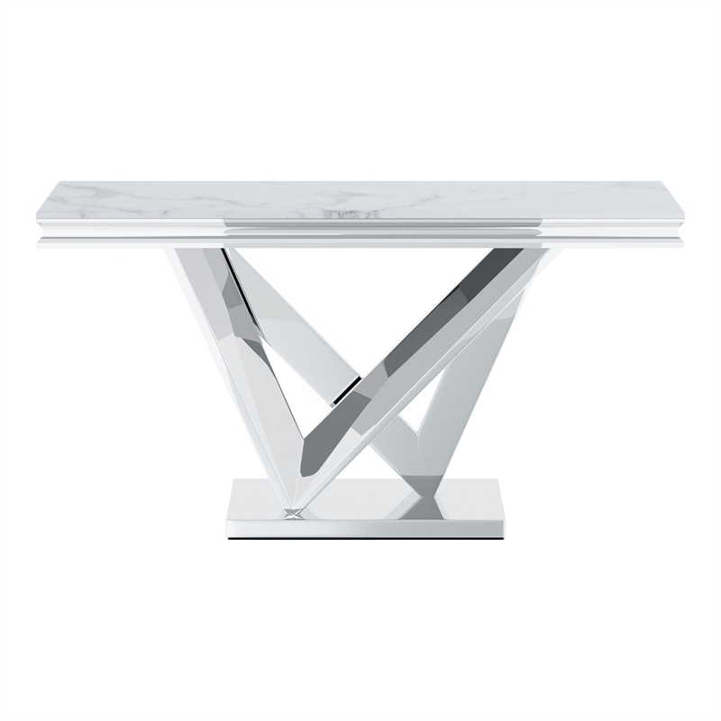 Furniture of America Mersa Glam Metal Pedestal Console Table in Chrome