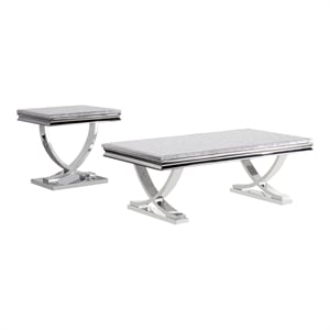 Furniture of America Linke Glam Metal 2-Piece Coffee Table Set in Chrome