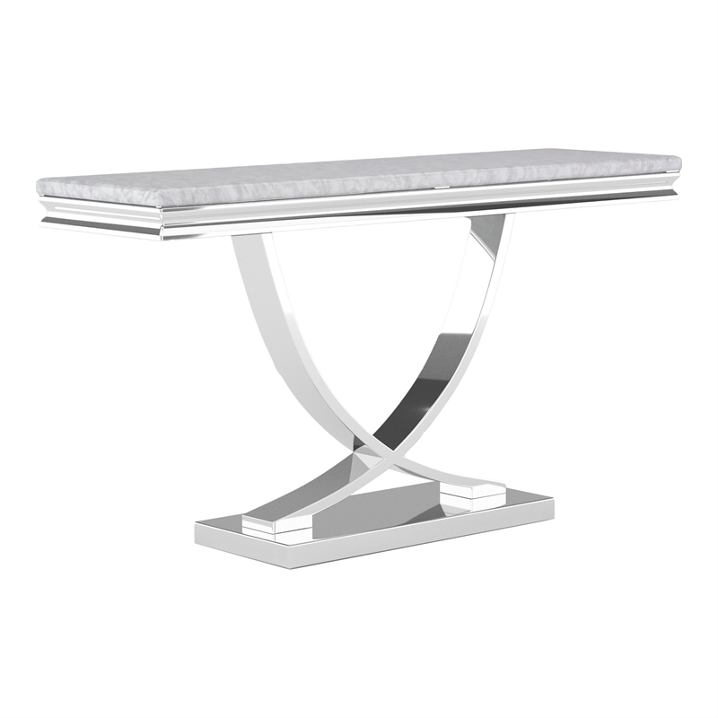 Furniture of America Linke Glam Metal Pedestal Console Table in Chrome
