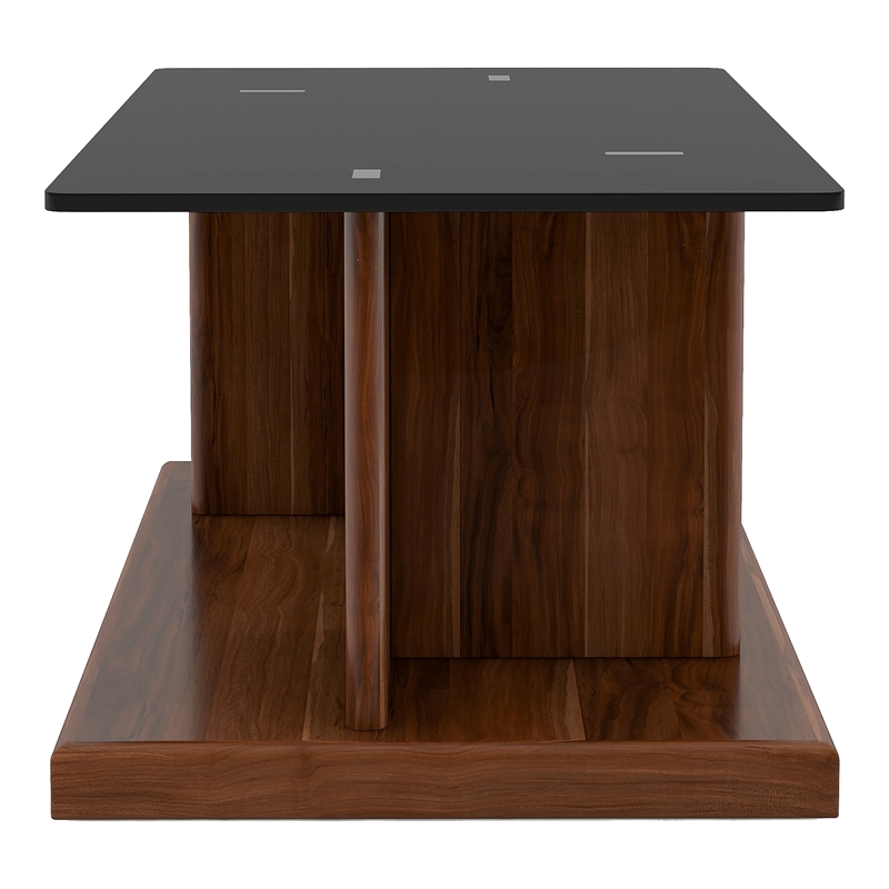Furniture of America Thame Glass Top 2-Piece Coffee Table Set in Dark Walnut