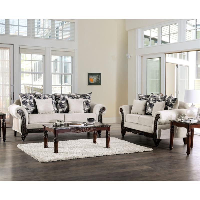 Furniture of America Kelte Traditional Chenille 2-Piece Sofa Set in Gray