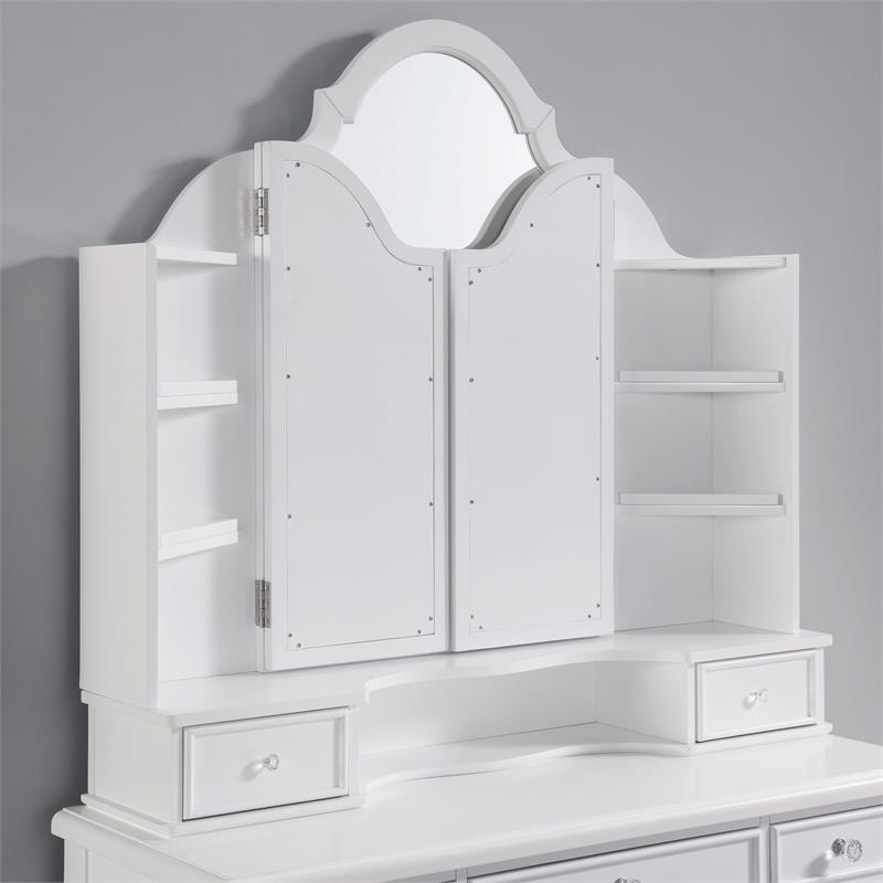 Furniture of America Estae Traditional Solid Wood 3-Piece Vanity Set in White