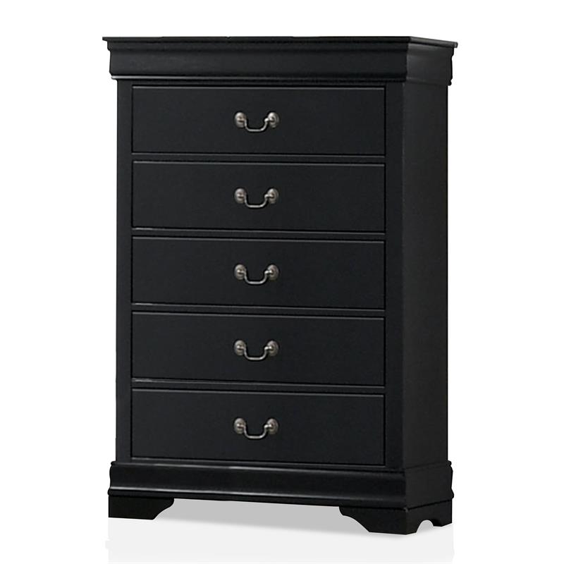 Furniture of America Jussy Transitional Solid Wood 5-Drawer Chest in Black