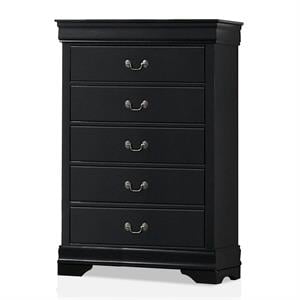 Furniture of America Jussy Transitional Solid Wood 5-Drawer Chest in Black