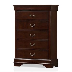 Furniture of America Jussy Transitional Solid Wood 5-Drawer Chest in Cherry