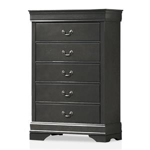 Furniture of America Jussy Transitional Solid Wood 5-Drawer Chest in Gray