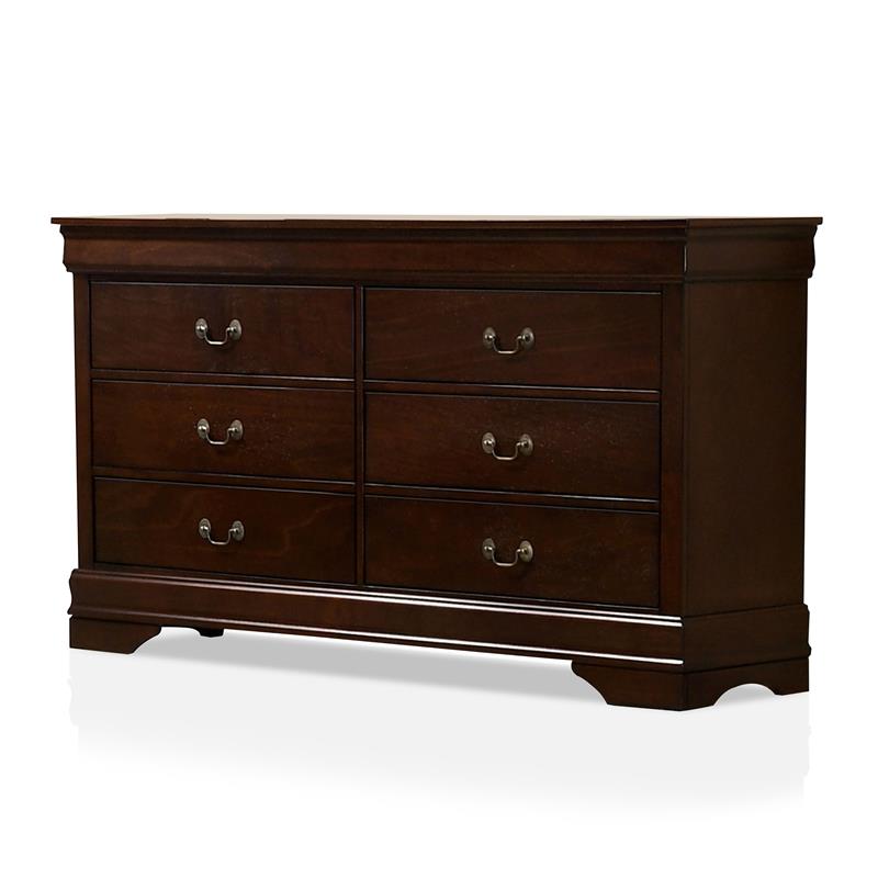 Furniture of America Jussy Transitional Solid Wood 6-Drawer Dresser in Cherry