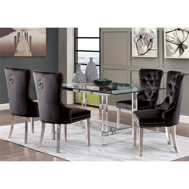 Furniture of America Hartly Contemporary Metal 5-Piece Dining Table Set in Black