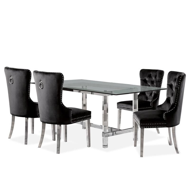 Furniture of America Hartly Contemporary Metal 5-Piece Dining Table Set in Black