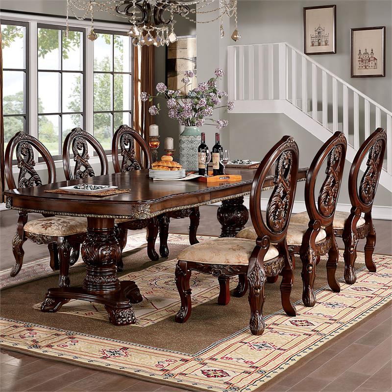 Furniture of America Roo Traditional Wood 7-Piece Dining Table Set in Cherry