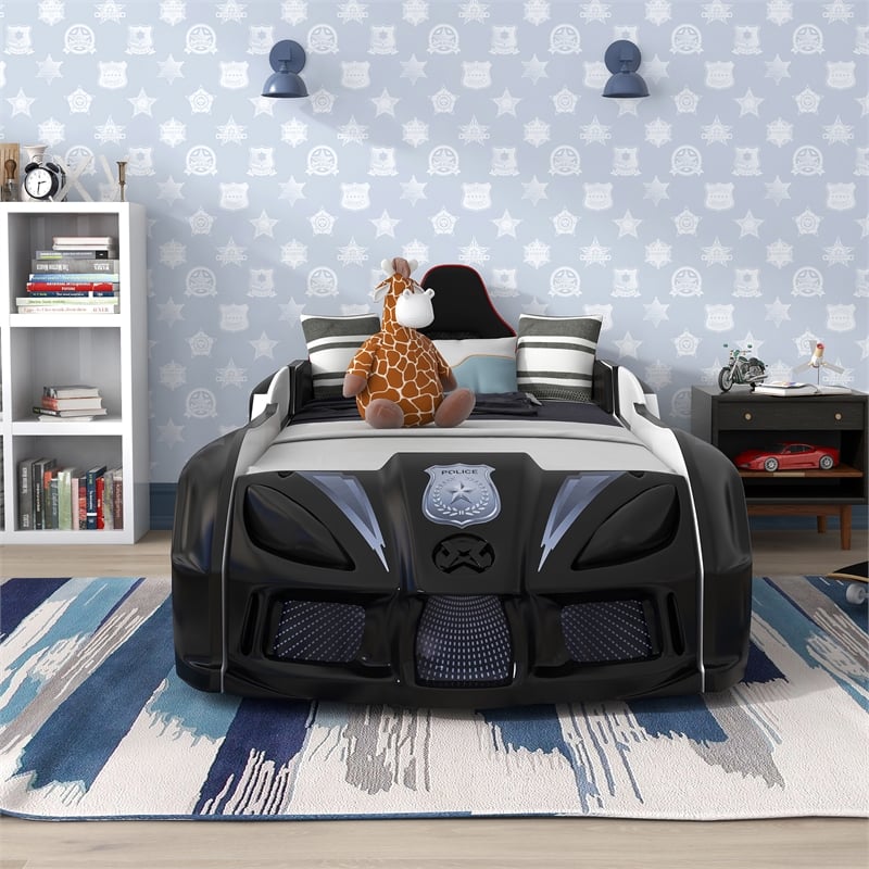 Furniture of America Sonet Plastic Twin Race Car Bed with LED Light in Black