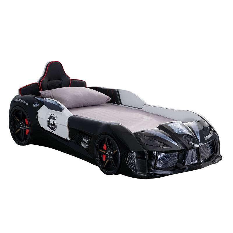 Furniture of America Sonet Plastic Twin Race Car Bed with LED Light in Black