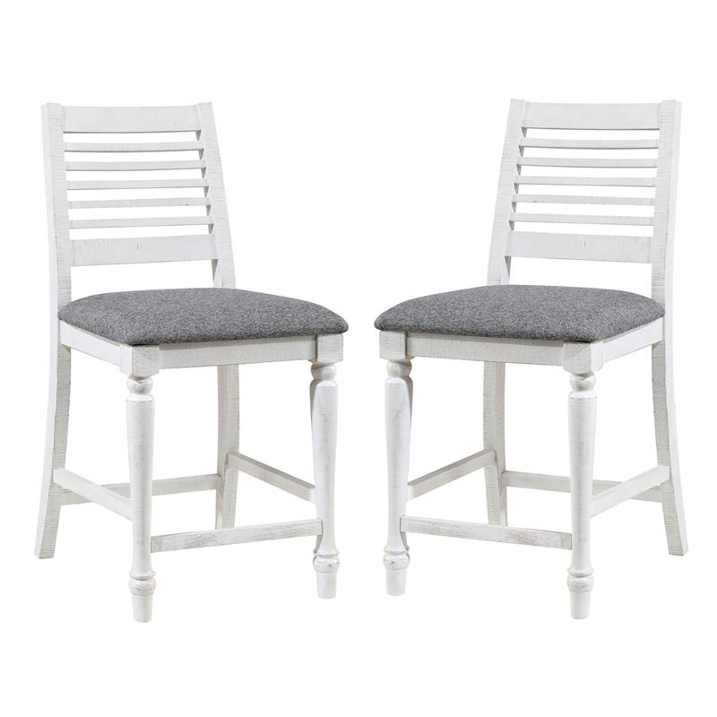 Furniture of America Treon Wood Padded Counter Chair in Antique White (Set of 2)