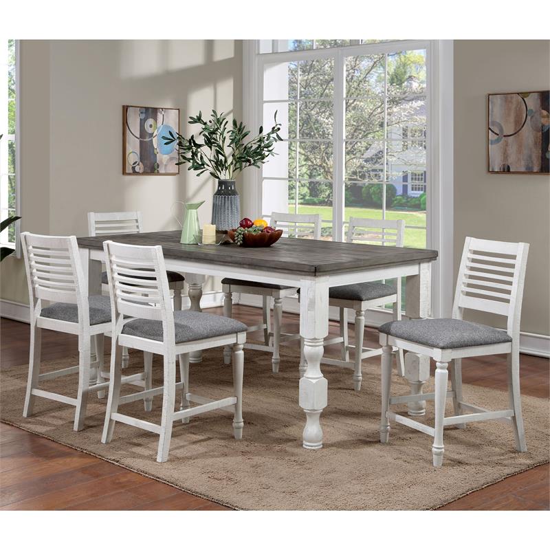 Furniture of America Treon Wood 7-Piece Counter Dining Set in Antique White