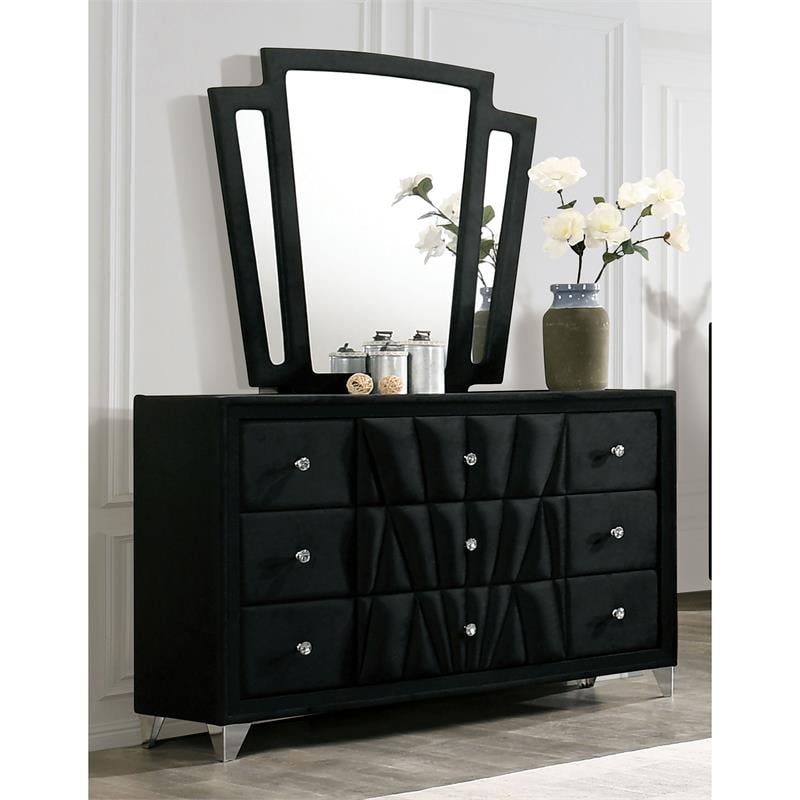 Furniture of America Sakan Solid Wood 2-Piece Dresser and Mirror Set in Black