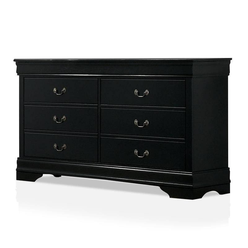 Furniture of America Jussy Solid Wood 2-Piece Dresser and Mirror Set in Black