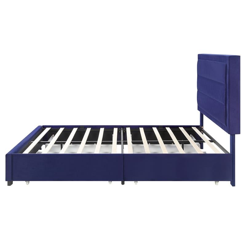 Furniture of America Tink Platform Fabric Queen Bed with Drawers in Navy