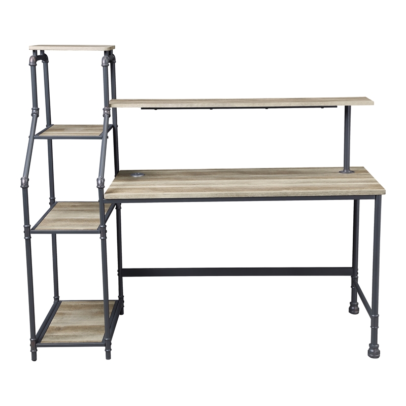 Furniture of America Landon Black Metal Desk with Reversible Bookcase