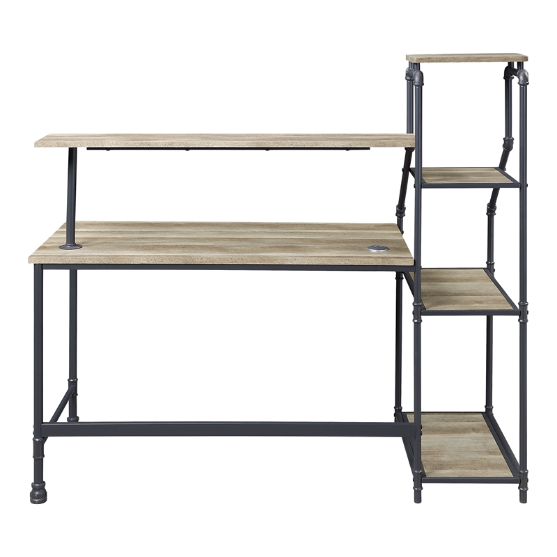 Furniture of America Landon Black Metal Desk with Reversible Bookcase