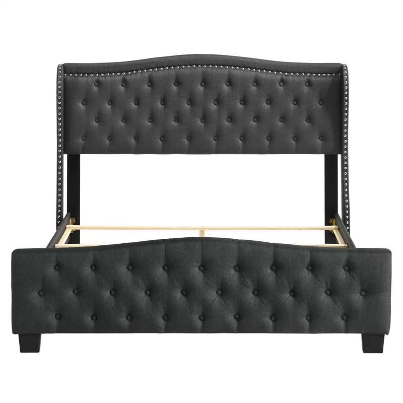 Furniture of America Trisha Dark Gray Full Button Tufted Fabric Upholstered Bed