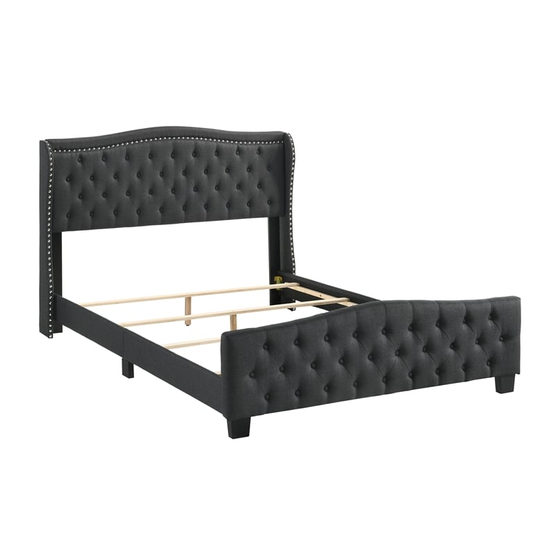 Furniture of America Trisha Dark Gray Full Button Tufted Fabric Upholstered Bed