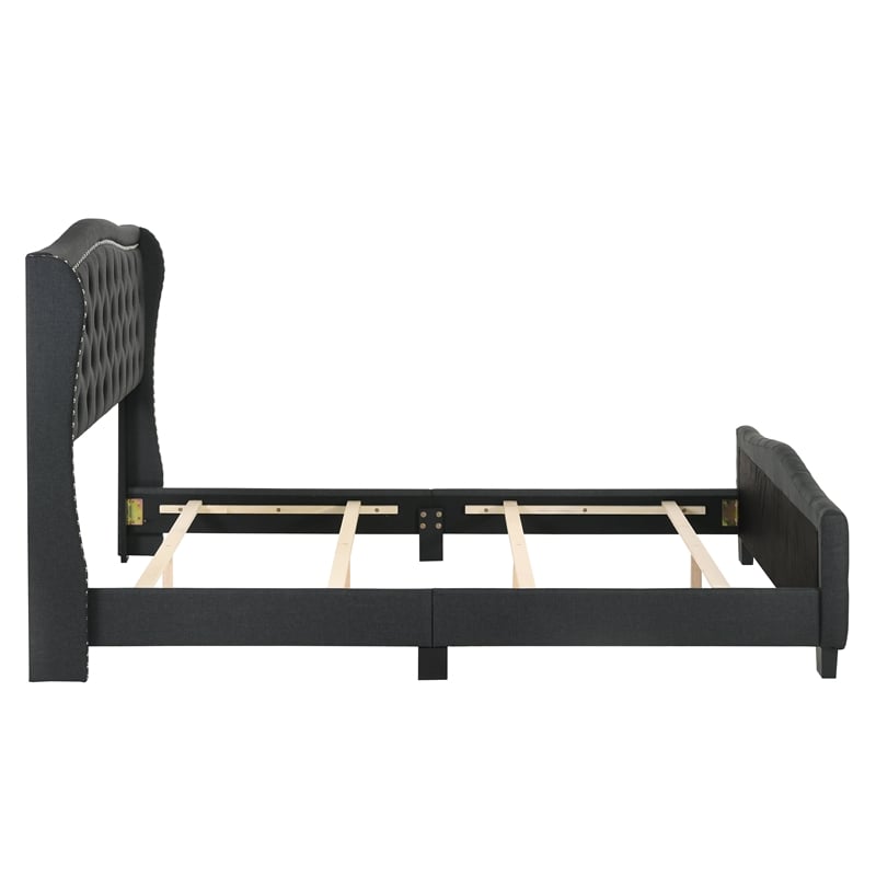 Furniture of America Trisha Dark Gray Full Button Tufted Fabric Upholstered Bed