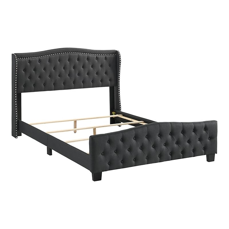 Furniture of America Trisha Dark Gray Queen Button Tufted Fabric Upholstered Bed