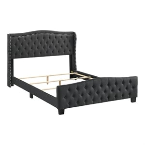Furniture of America Trisha Dark Gray Queen Button Tufted Fabric Upholstered Bed