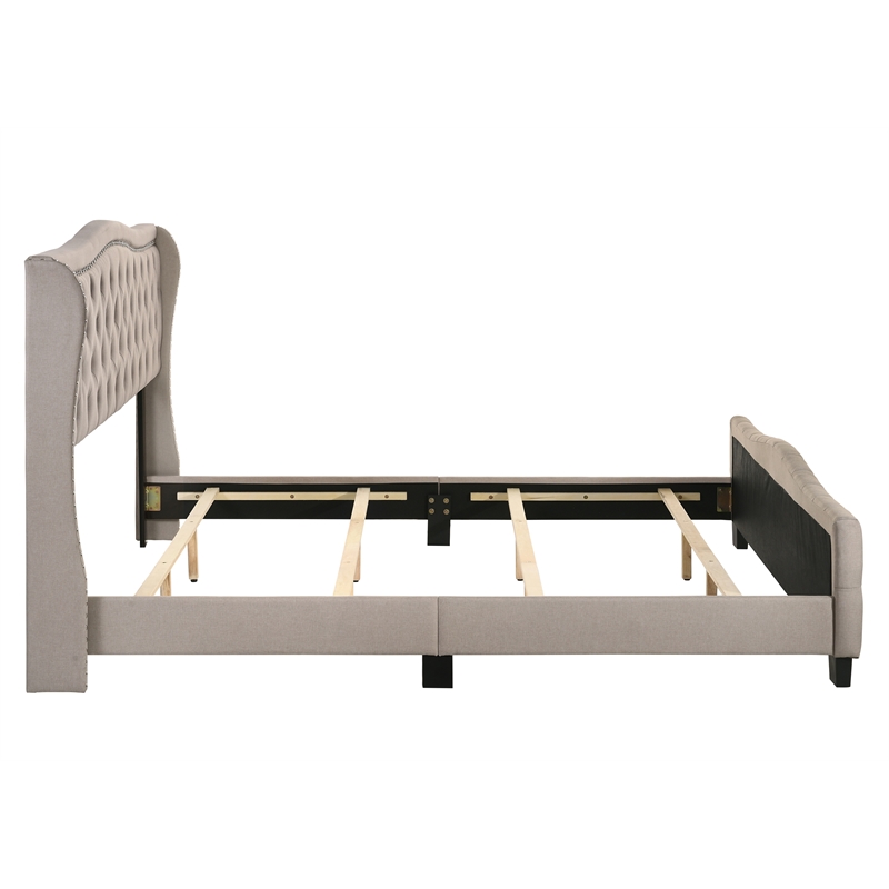 Furniture of America Trisha Ivory King Button Tufted Fabric Upholstered Bed