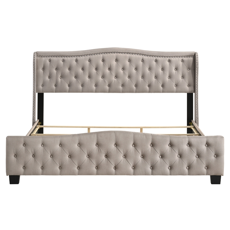 Furniture of America Trisha Ivory Full Button Tufted Fabric Upholstered Bed