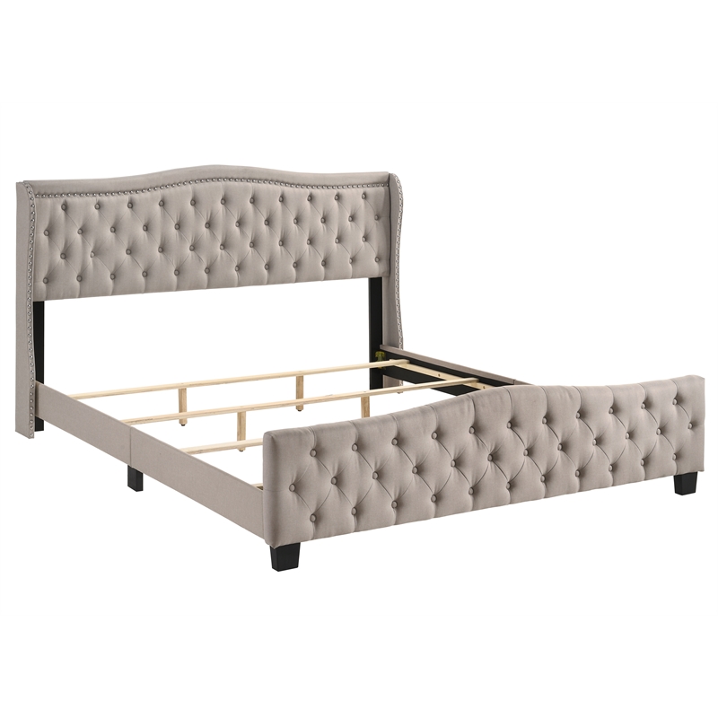 Furniture of America Trisha Ivory Full Button Tufted Fabric Upholstered Bed