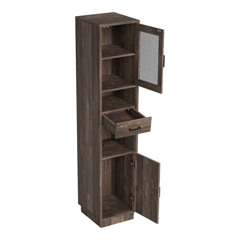Furniture of America Jax Wood Multimedia Storage Tower Cabinet in Reclaimed Oak