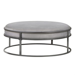 Furniture of America Olive Gray Velvet Fabric 39&quot Wide Round Cocktail Ottoman