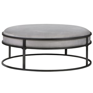 Furniture of America Olive Gray Velvet Fabric 39&quot Wide Round Cocktail Ottoman