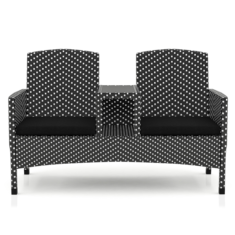 Furniture of America Azur Black Metal Wicker Patio Conversation Loveseat
