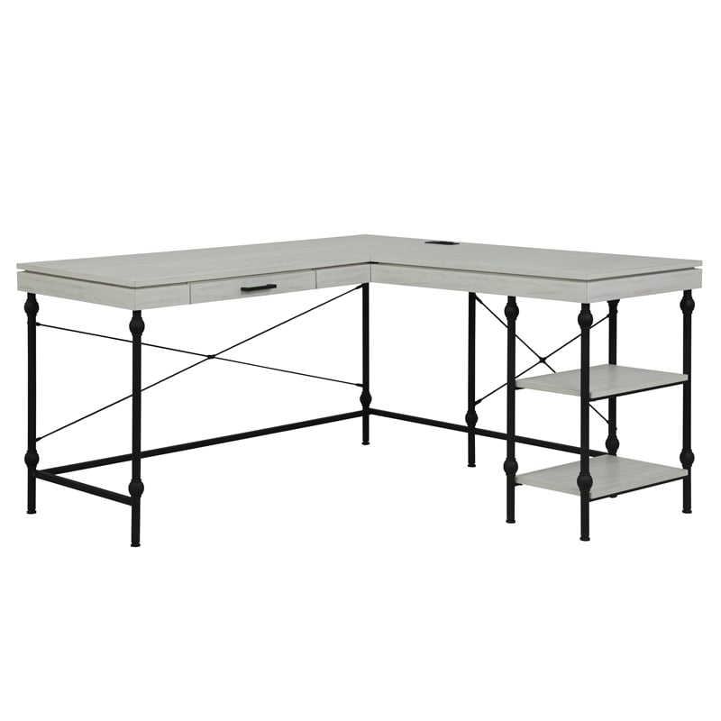 Furniture of America Diego L-shaped Wooden Desk in Antique White
