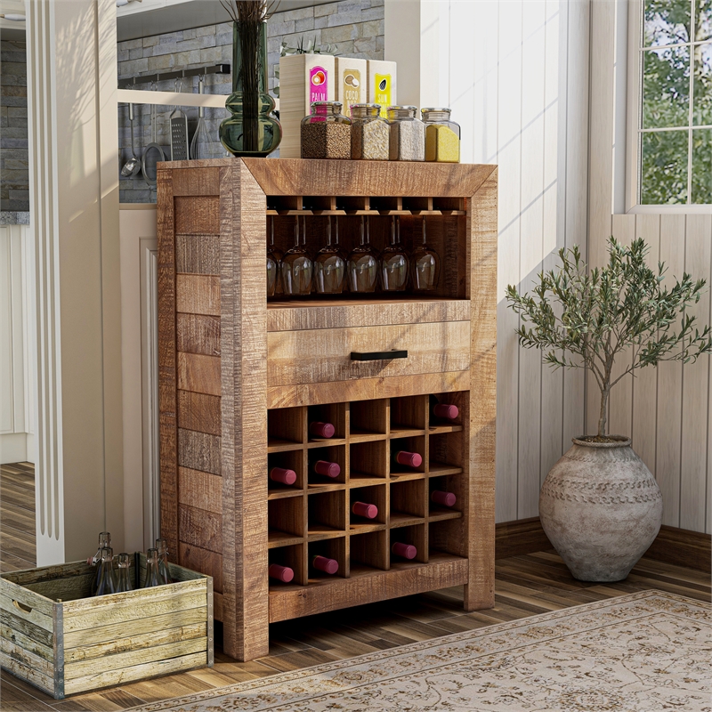 Furniture of America Zima Yellow Solid Wood 20-Bottle Wine Bar