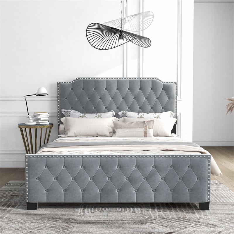 Furniture of America Chetana Light Gray King Tufted Upholstered Wood Bed