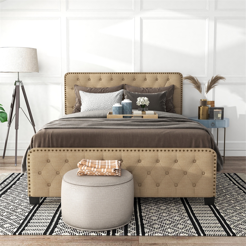 Furniture of America Dexter Brown Button Tufted Full Upholstered Wood Bed