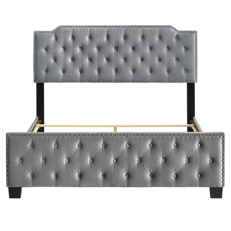 Furniture of America Chetana Light Gray Queen Tufted Upholstered Wood Bed