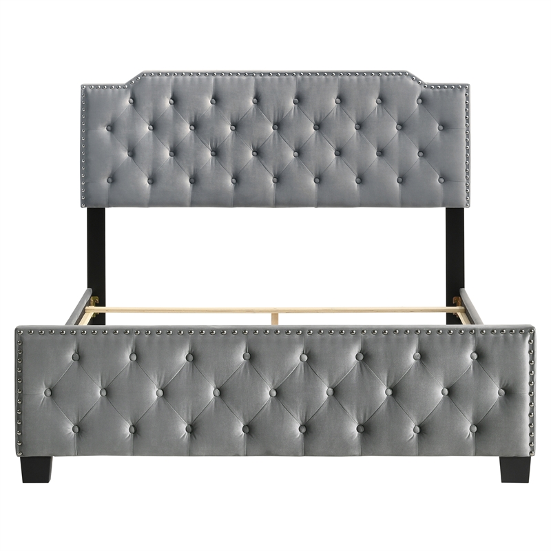 Furniture of America Chetana Light Gray Full Tufted Upholstered Wood Bed