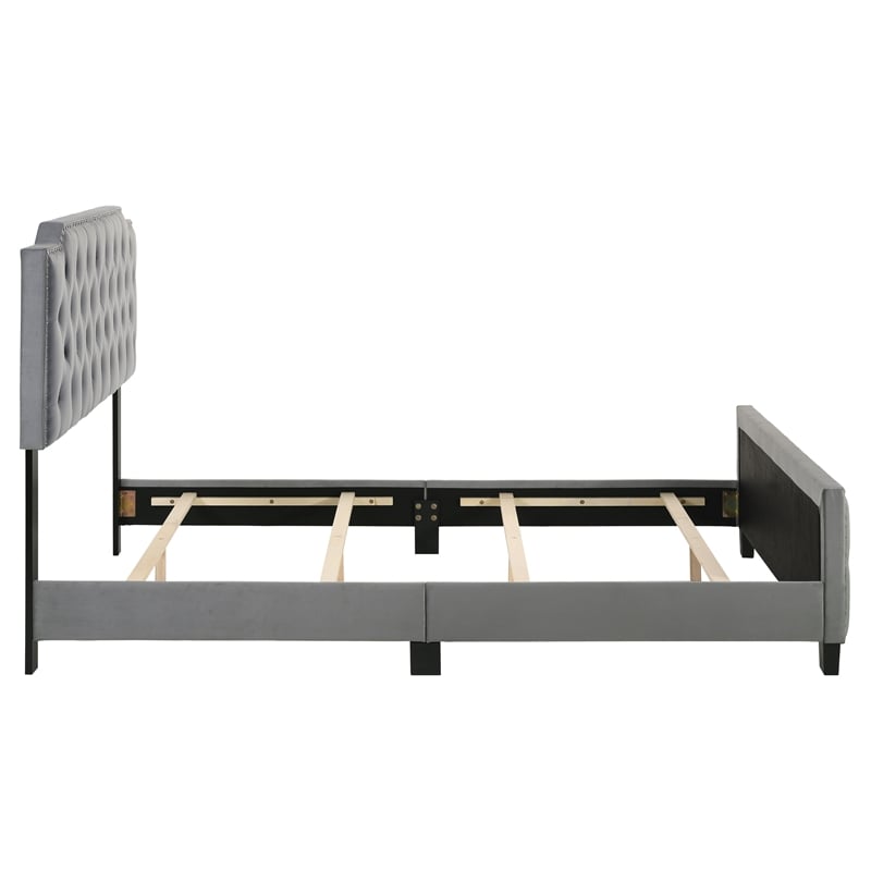 Furniture of America Chetana Light Gray Full Tufted Upholstered Wood Bed