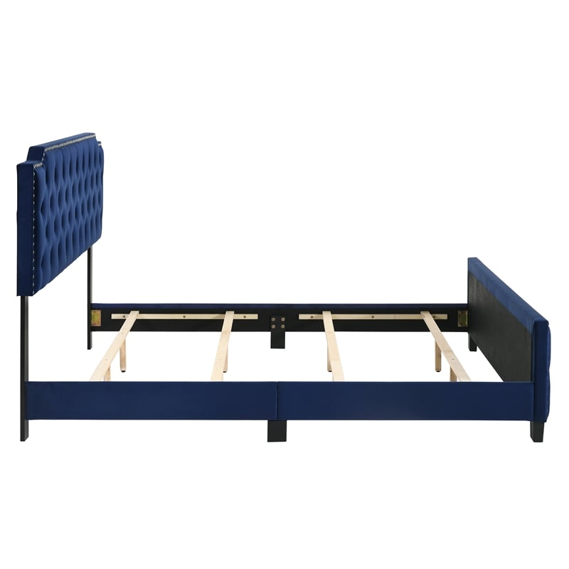 Furniture of America Chetana Navy King Tufted Upholstered Wood Bed