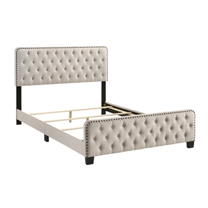 Furniture of America Dexter Beige Button Tufted Queen Upholstered Wood Bed