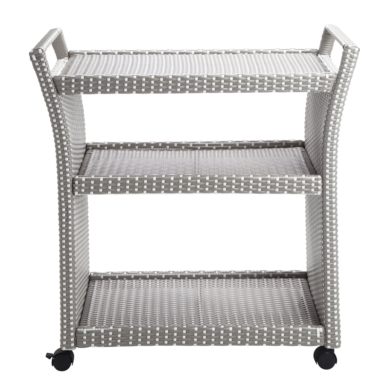 Furniture of America Azur Outdoor Aluminum Wicker Bar Cart in Gray