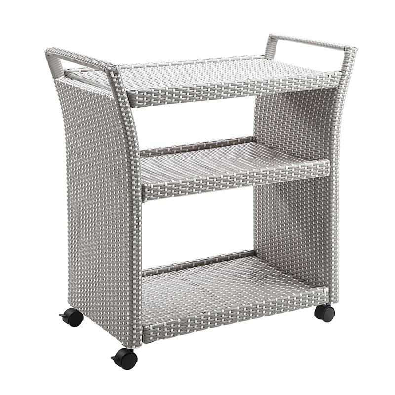 Furniture of America Azur Outdoor Aluminum Wicker Bar Cart in Gray