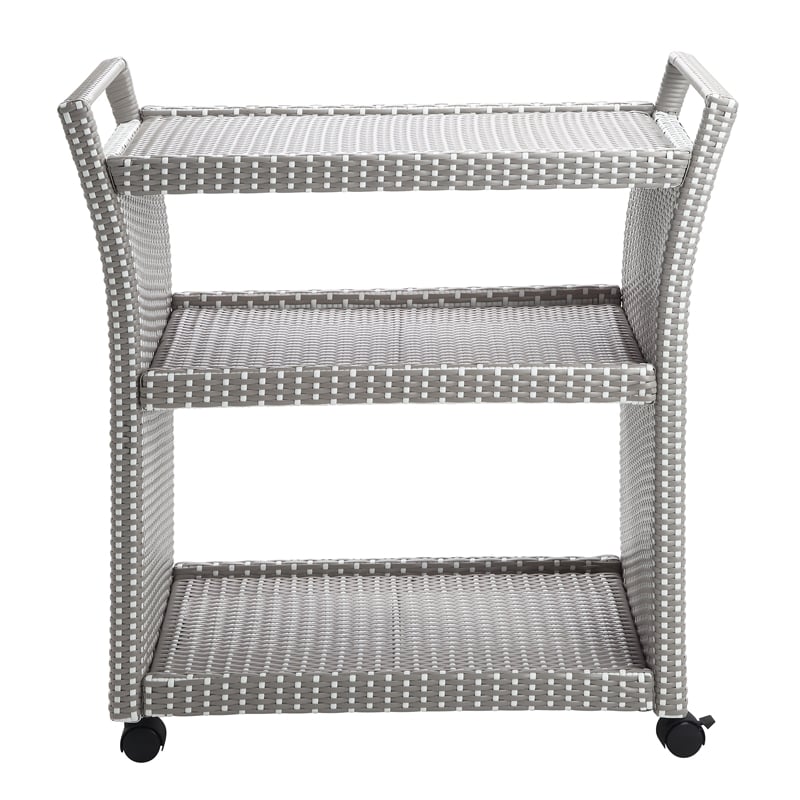 FOA Outdoor Aluminum Wicker 3-Tier Bar Cart & Storage Bench 2PC Set