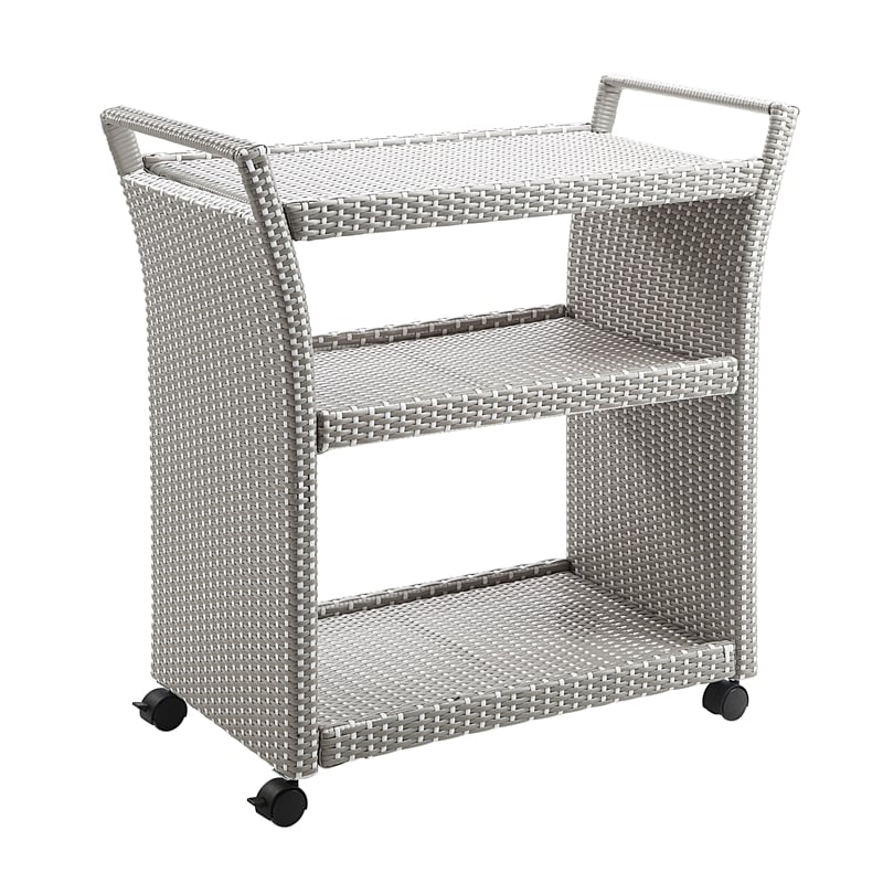 FOA Outdoor Aluminum Wicker 3-Tier Bar Cart & Storage Bench 2PC Set