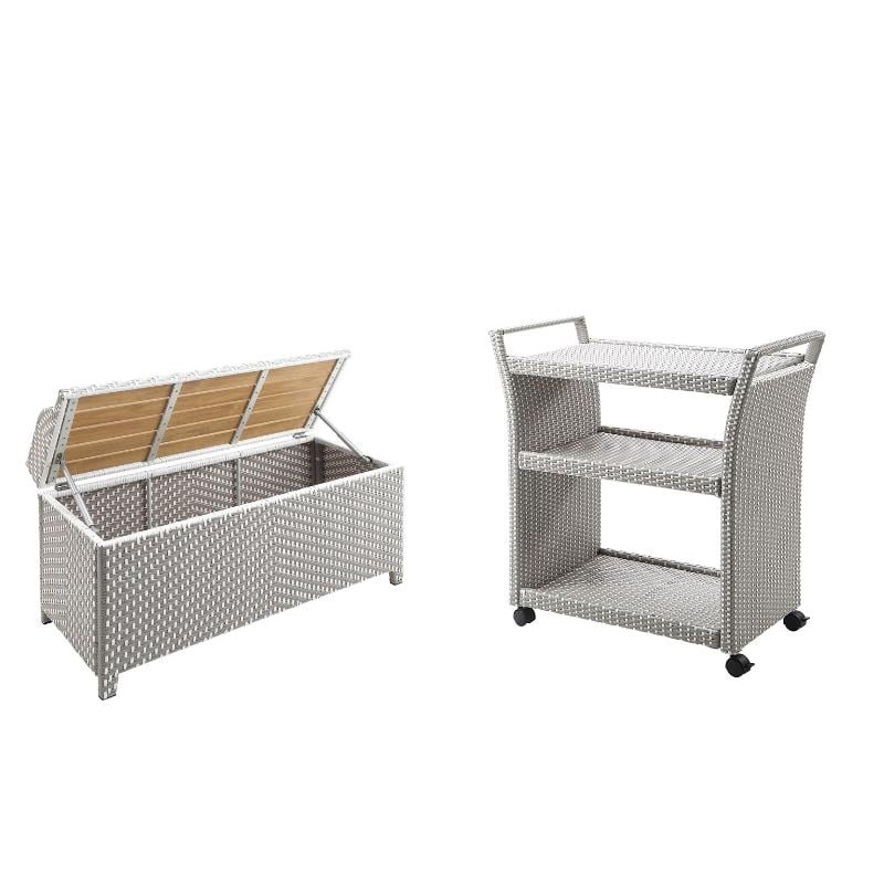 FOA Outdoor Aluminum Wicker 3-Tier Bar Cart & Storage Bench 2PC Set